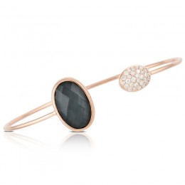 18K Rose Gold Diamond Bangle With Clear Quartz Over Hematite