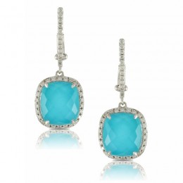 18K White Gold Diamond Earring With White Topaz Over Turqouise