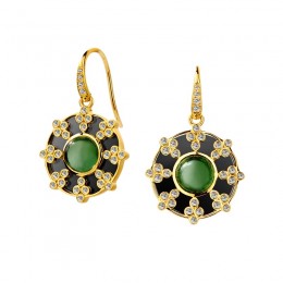 SYNA 18k Yellow Gold Mogul Gemstone And Diamond Earrings