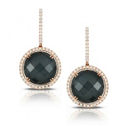 18K Rose Gold Diamond Earring With White Topaz Over Hematite
