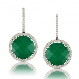 18K White Gold Diamond Earring With White Topaz Over Green Agate