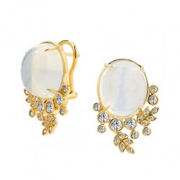 SYNA JEWELS MOON QUARTZ & CHAMPAGNE DIAMOND EARRINGS