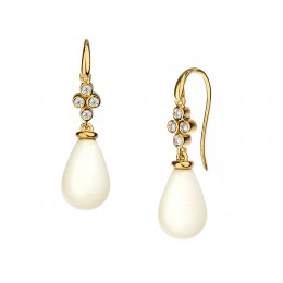 SYNA 18k White Agate Drop Earrings With Champagne Diamonds