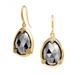 SYNA 18K Yellow Gold Pyrite Rosecut Earrings With Champagne Diamonds