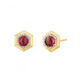 SYNA 18k Hex Rhodolite Garnet Earrings