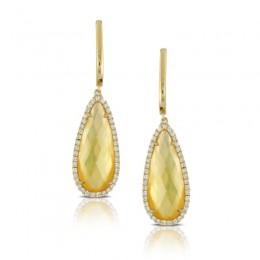 18K Yellow Gold Diamond Earring With Citrine Over White Mother Of Pearl. No Diamonds On U-Tops