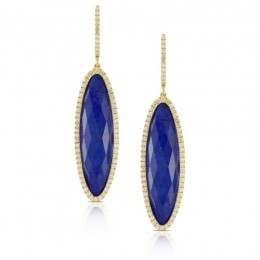 18K Rose Gold Diamond Earring With Clear Quartz Over Lapis