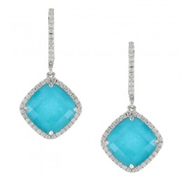 18K White Gold Diamond Earring With Clear Quartz Over Turqouise