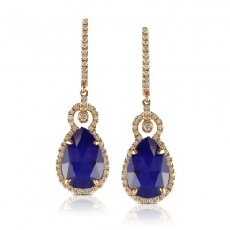 18K Rose Gold Diamond Earring With White Topaz Over Lapis