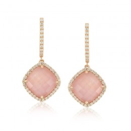 18K Rose Gold Diamond Earring With Rose Quartz Over Pink Mop