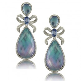 18K White Gold Diamond Earring With Sapphite And Lapis Triplet