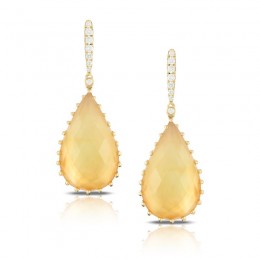 18K Yellow Gold Diamond Earring With Citrine Over White Mother Of Pearl
