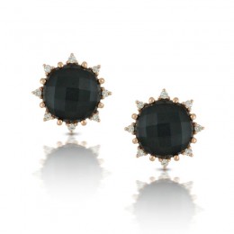 18K Rose Gold Diamond Earring With Clear Quartz Over Hematite