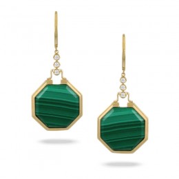 18K Yellow Gold Diamond Earring With Malachite With Satin Finish