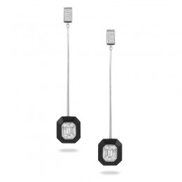 18K White Gold Invisible Set Diamond Earring With Black Onyx