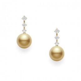 Mikimoto Golden South Sea Cultured Pearl And Diamond Earrings
