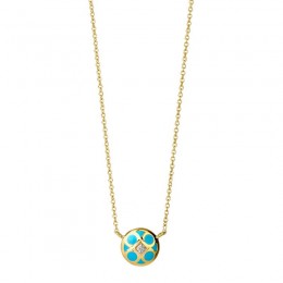 SYNA 18K Yellow Goldturquoise & White Enamel Reversible Pendant