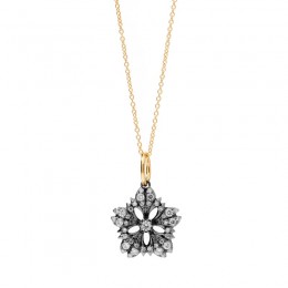 SYNA 18k Yellow Gold & Oxidized Silver Jardin Flower Necklace 