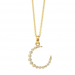 SYNA 18k Yellow Gold Crescent Necklace With Champagne Diamonds