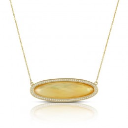 18K Yellow Gold Diamond Necklace With Citrine Over White Mother Of Pearl.