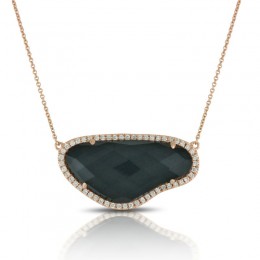18K Rose Gold Diamond With Clear Quartz Over Hematite