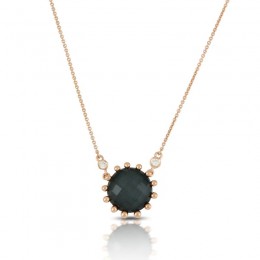 18K Rose Gold Diamond Necklace With Clear Quartz Over Hematite