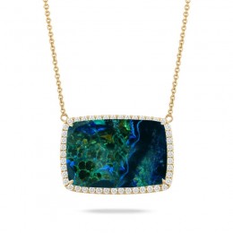 18K Yellow Gold Diamond Necklace With Azurite Malachite