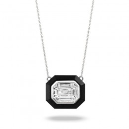 18K White Gold Invisible Set Diamond Necklace With Black Onyx
