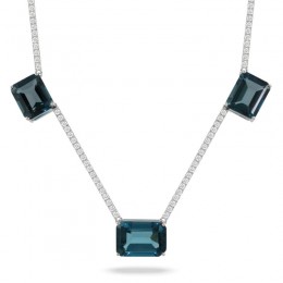 18K White Gold Diamond Necklace With London Blue Topaz