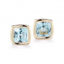 A & Furst 18k Yellow Gold Blue Topaz Stud Earrings 