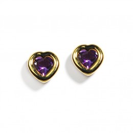 A & Furst 18k Yellow Gold Amethyst Heart Shape Stud Earrings 