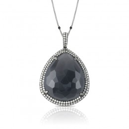 18K White Gold Diamond Pendant With Grey Moonstone