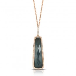 18K Rose Gold Diamond Pendant With Clear Quartz Over Hemattite