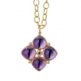 Syna 18k Yellow Gold Mogul Amethysts & Diamond Flower Pendant