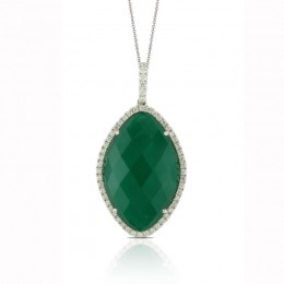 18K White Gold Diamond Pendant With White Topaz Over Green Agate