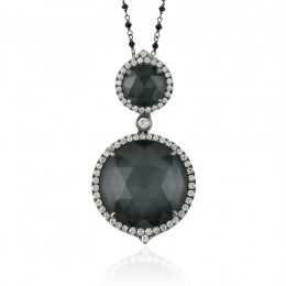 18K White Gold Diamond Pendant With White Topaz Over Hematite