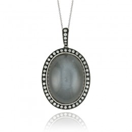 18K White Gold Diamond Pendant With Grey Moonstone