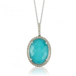 18K White Gold Diamond Pendant With White Topaz Over Turqouise