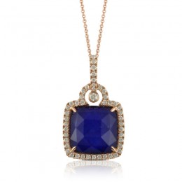 18K Rose Gold Diamond Pendant With White Topaz Over Lapis