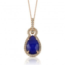 18K Rose Gold Diamond Pendant With Clear Quartz Over Lapis