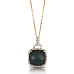 18K Rose Gold Diamond Pendant With Clear Quartz Over Hematite