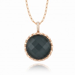 18K Rose Gold Diamond Pendant With Clear Quartz Over Hematite.