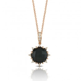18K Rose Gold Diamond Pendant With Clear Quartz Over Hematite