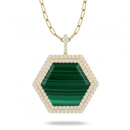 18K Yellow Gold Diamond Pendant With Malachite Center