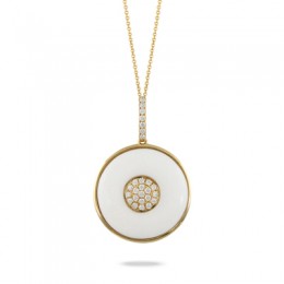 Doves 18k Yellow Gold Diamond And White Agate Pendant 