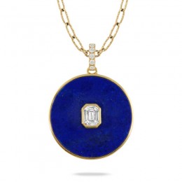 18K Yellow Gold Invisible Set Diamond Pendant With Lapis