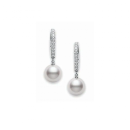 Mikimoto Eurowire Diamond And Akoya Pearl Earrings In 18k White Gold 