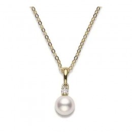 Mikimoto Pearl And Diamond Necklace In 18k Yellow Gold