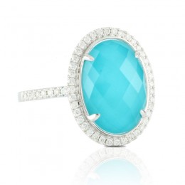 18K White Gold Diamond Ring With White Topaz Over Turqouise