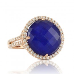 18K Rose Gold Diamond Ring With White Topaz Over Lapis